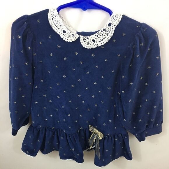 Little Me Girls Sz 18 mo Blue with Gold Stars Velvet dress NWOT - Picture 1 of 4